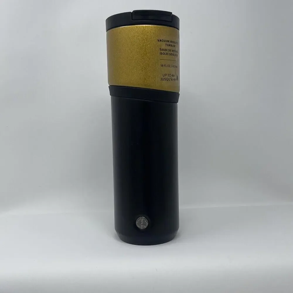 Starbucks Matte Black & Glitter Gold Stainless Steel Vacuum Tumbler Mug 16 oz - Picture 1 of 5